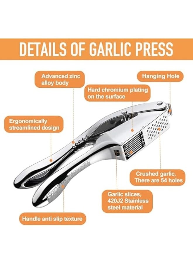Starwell 2-in-1 Garlic Press and Slicer, Effortlessly Crush, Slice, and Mince Garlic with Versatile Kitchen Tool, Ideal for Home Cooks and Professional Chefs (Silvery)  - Image 4