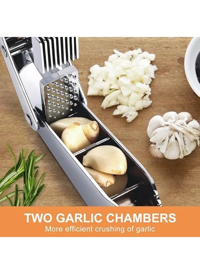 Starwell 2-in-1 Garlic Press and Slicer, Effortlessly Crush, Slice, and Mince Garlic with Versatile Kitchen Tool, Ideal for Home Cooks and Professional Chefs (Silvery)  - Image 2