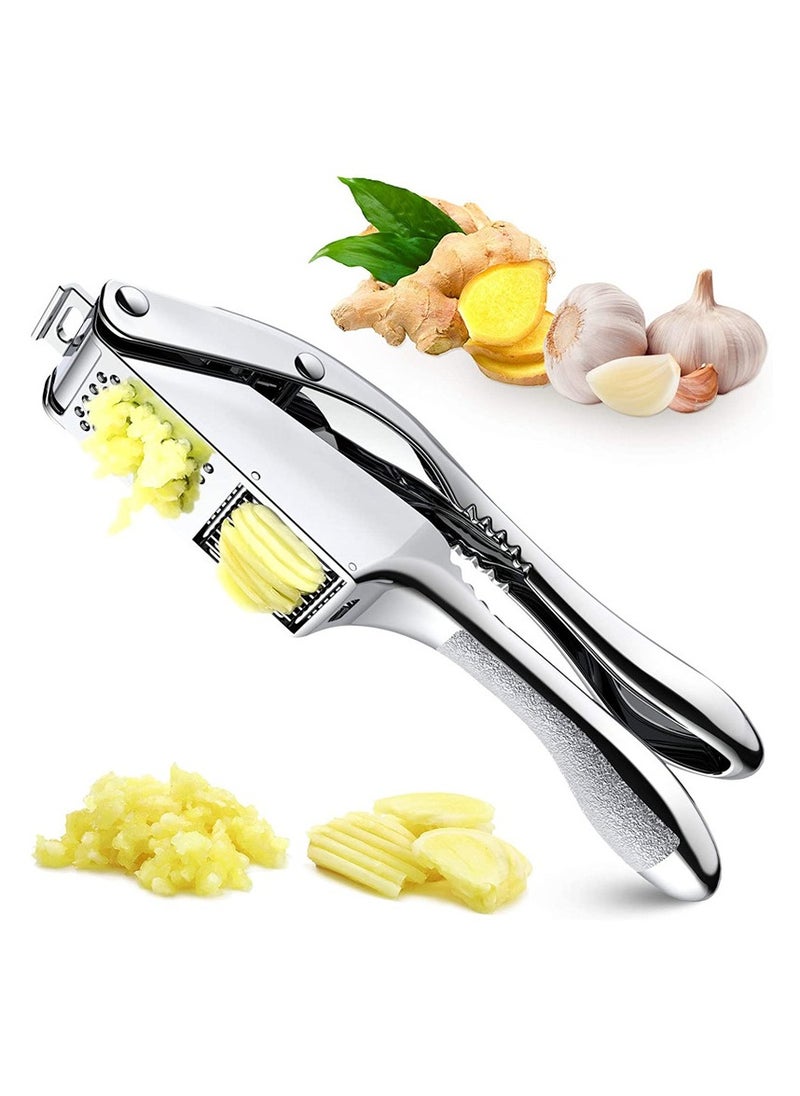 Starwell 2-in-1 Garlic Press and Slicer, Effortlessly Crush, Slice, and Mince Garlic with Versatile Kitchen Tool, Ideal for Home Cooks and Professional Chefs (Silvery)  - Image 1