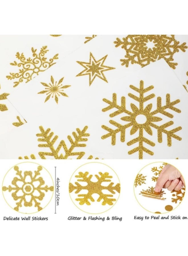 GGEROU ملصقات نافذة كريسماس على شكل رقاقات الثلج للزجاج زينة نافذة رقاقات الثلج البيضاء العملاقة ملصقات رقاقات الثلج، ذهبية - Image 4