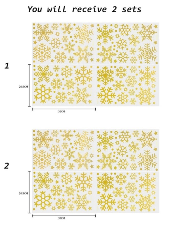 GGEROU ملصقات نافذة كريسماس على شكل رقاقات الثلج للزجاج زينة نافذة رقاقات الثلج البيضاء العملاقة ملصقات رقاقات الثلج، ذهبية - Image 2