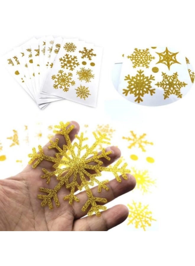 GGEROU ملصقات نافذة كريسماس على شكل رقاقات الثلج للزجاج زينة نافذة رقاقات الثلج البيضاء العملاقة ملصقات رقاقات الثلج، ذهبية - Image 3