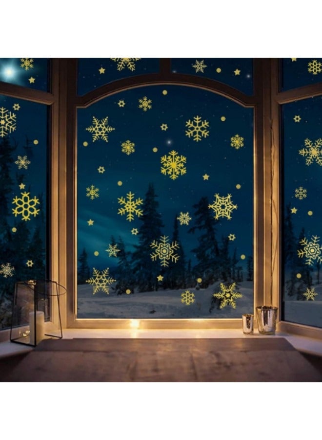 GGEROU ملصقات نافذة كريسماس على شكل رقاقات الثلج للزجاج زينة نافذة رقاقات الثلج البيضاء العملاقة ملصقات رقاقات الثلج، ذهبية - Image 5