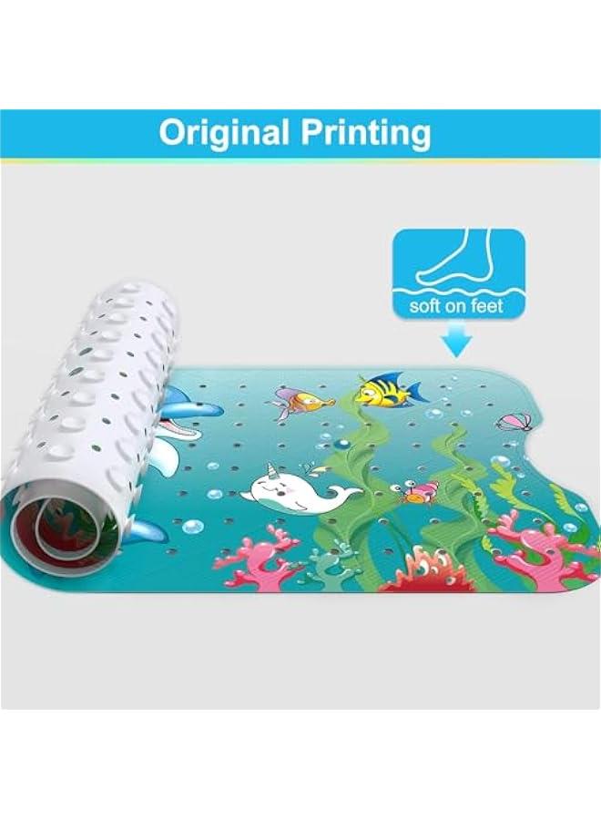 HOOKOR Baby Bath Mat for Tub for Kids, 40 X 16 Inch Kids Bathtub Mat Non Slip, Cartoon Patterned Bath Tub Shower Mat Anti Slip with Suction Cups & Drain Holes (Dolphin) - Image 4