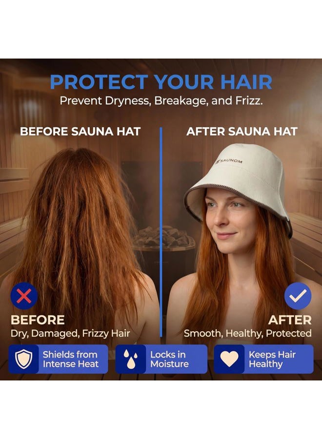 SAUNOM Wool Sauna Hat for Men and Women — 100% Natural Wool — Breathable, Itch-Free and Odor Resistant Sauna Cap — Ideal Banya Hat for Men White, White - Image 4