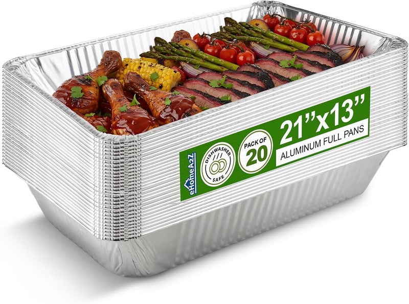 EHOMEA2Z Large Aluminum Pans Full Size Deep Foil Disposable Durable Large Steam Table Pans for Baking Serving, Chafing Trays for Caterers, Bakeware 21 x 13 x 3 (20) - Image 1
