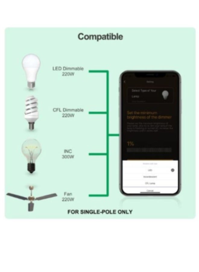 AROAQ Tuya Smart WiFi Dimmer Light Switch, Rotary Wall Switch 100-240V – Dimmable Control for LED, CFL, Incandescent & Fan – Works with Alexa, Google Home & Smart Life App, No Hub Required - Image 4