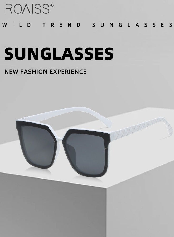 رويس نظارة شمسية مربعة للنساء، نظارة الشمس الواقية من الأشعة فوق البنفسجية 400 مع معابد أنيقة، ظلال شمسية عصرية كبيرة الحجم مضادة للوهج مع حافظة النظارة، 56 مم - Image 5