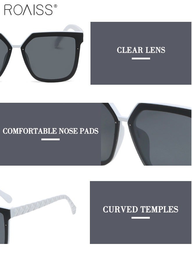 رويس نظارة شمسية مربعة للنساء، نظارة الشمس الواقية من الأشعة فوق البنفسجية 400 مع معابد أنيقة، ظلال شمسية عصرية كبيرة الحجم مضادة للوهج مع حافظة النظارة، 56 مم - Image 4