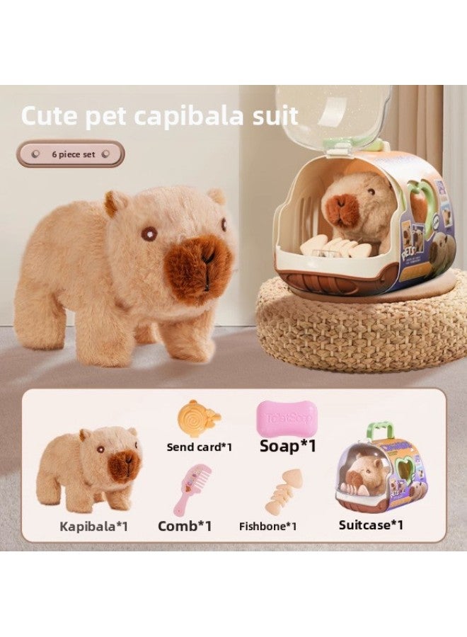 Children's Electric Simulation Small White Rabbit Will Call Girls Pet Doll Backpack Dog Gift Puzzle Plush Toy-Color:(brown) Cute Pet Capibala Suit-Specifications:[Rechargeable Battery Set] Long-lasting Cycle Convenient  - Image 1