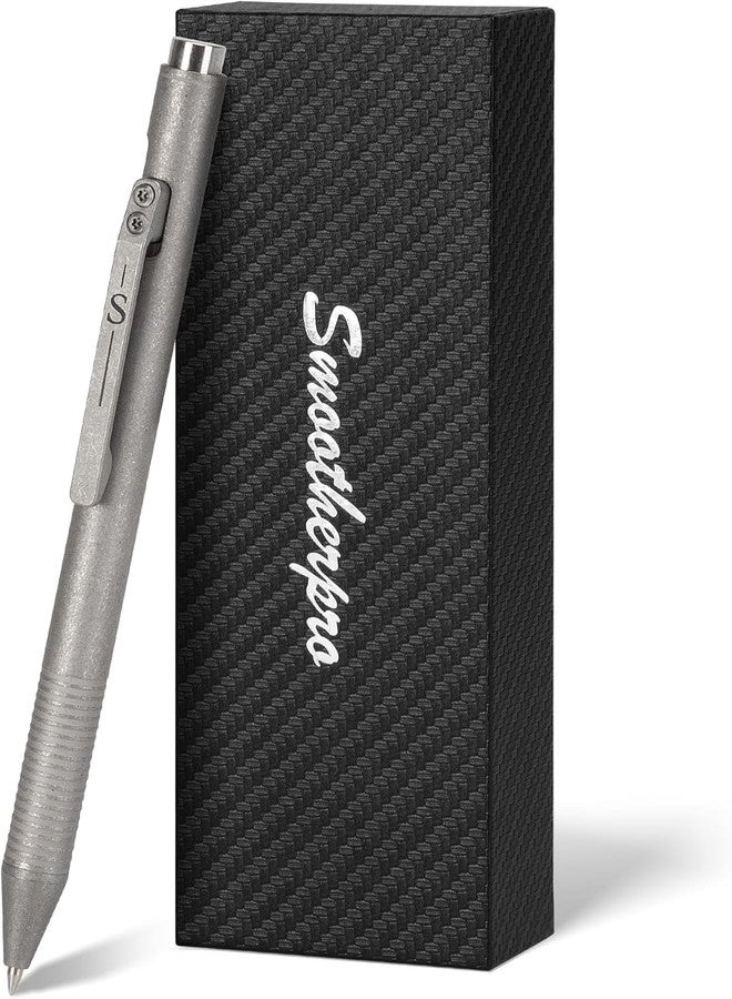 SMOOTHERPRO Bolt Action Pen, Titanium Ballpoint Pen with Black Ink, Compatible with Pilot G2 Refills for Writing, Journaling, Left-Handed Friendly - Stone Wash Gray