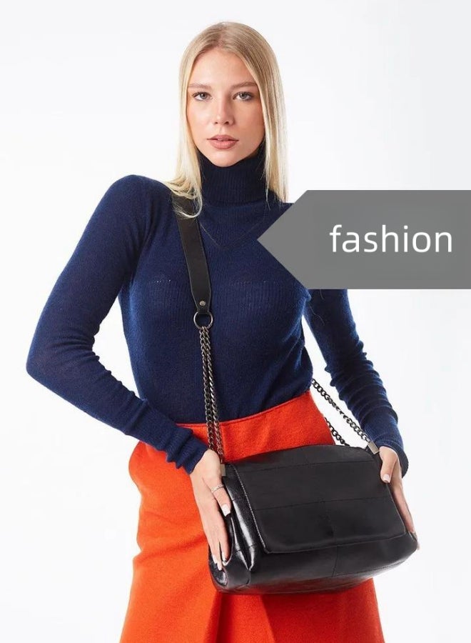 Women's Rock Style Black Shoulder Bag, Ladies PU Leather Crossbody Bag Sling Bag Side Bag Carry Bag, Daily Commuter/Banquet/Party/Campus Large Capacity Satchel Bag Tourist Bag for Girls/Students - Image 4