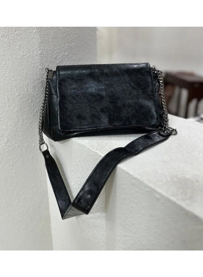 Women's Rock Style Black Shoulder Bag, Ladies PU Leather Crossbody Bag Sling Bag Side Bag Carry Bag, Daily Commuter/Banquet/Party/Campus Large Capacity Satchel Bag Tourist Bag for Girls/Students - Image 3
