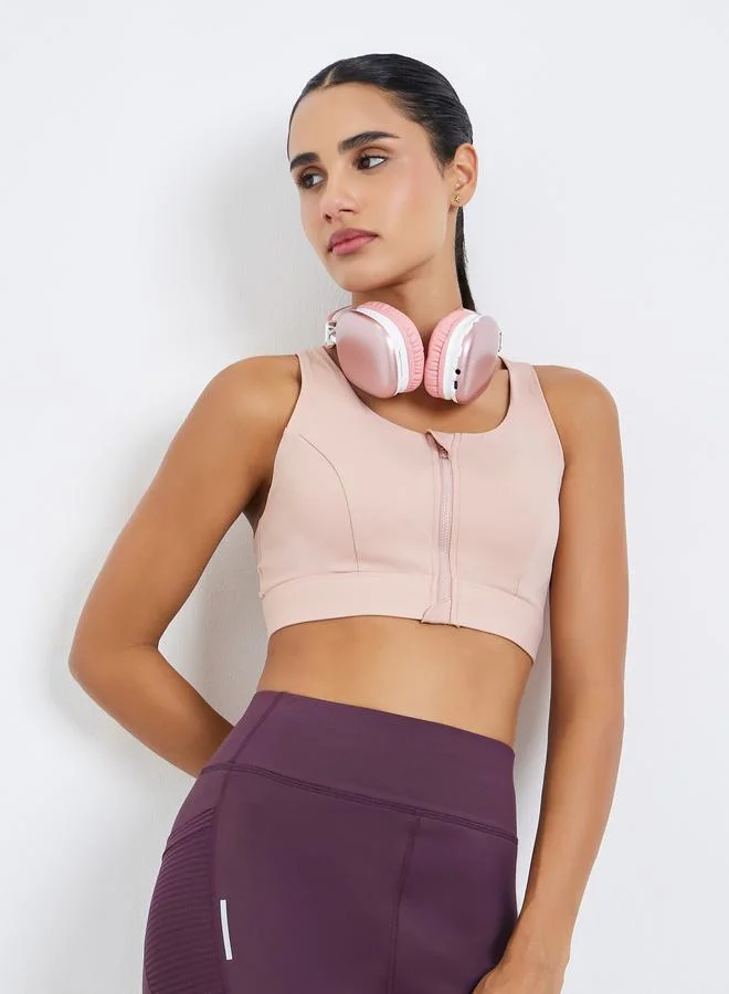 Styli Active Women Racerback Peep Front Zip Up Sports Bra