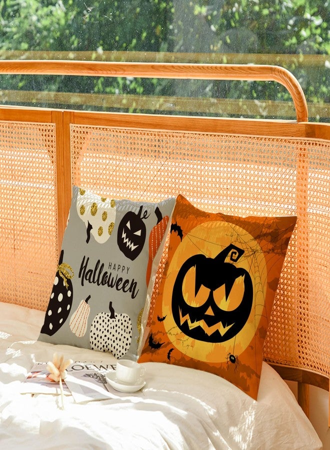 YeeJu Set of 4 Halloween Pillow Covers 18x18 Inch Trick or Treat Pumpkin Decor Throw Pillow Covers Black Halloween Cushion Covers Linen Square Pillow Cases for Home Outdoor Sofa Couch (18 by 18) - Image 3