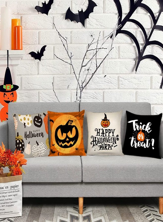 YeeJu Set of 4 Halloween Pillow Covers 18x18 Inch Trick or Treat Pumpkin Decor Throw Pillow Covers Black Halloween Cushion Covers Linen Square Pillow Cases for Home Outdoor Sofa Couch (18 by 18) - Image 5