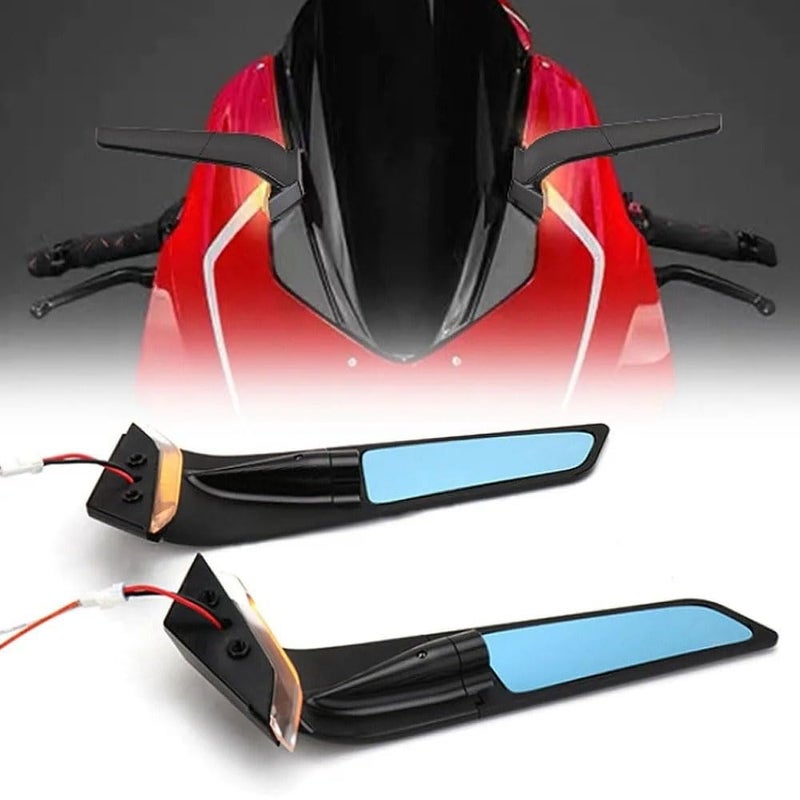 Motorcycle CNC Side Mirrors with LED Light Fits for Ducati Panigale V4 V4S V4R 20192024 PANIGALE V2 20202024 Antiglare Blue Lenses Adjustable Wind Wing Rearview Mirrors Turn Signal Mirrors