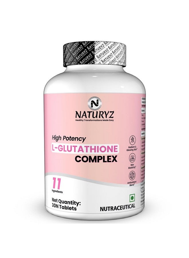 NATURYZ High Potency L-Glutathione 1000mg per serving Glow Supplement for Women & Men | Highest 11 Nutrients | Skin Peptide Complex for Depigmentation | Antioxidant Blend | Glutathione Builder for Radiant & Brightening Skin - 30 Tablets - Image 1