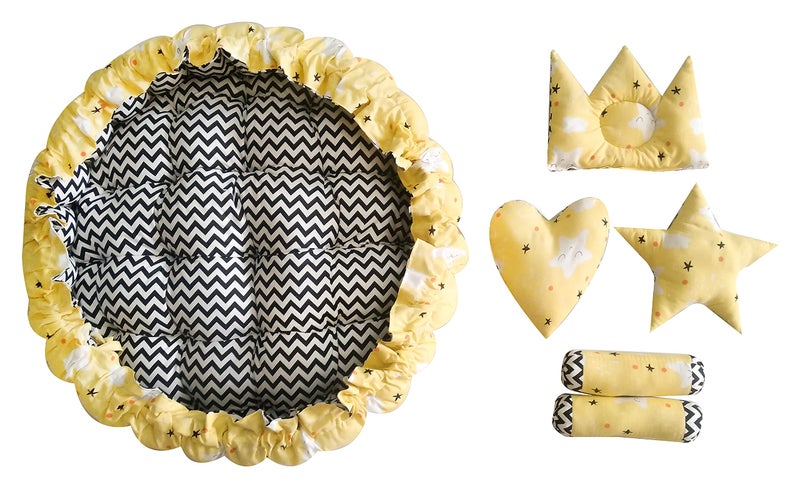 LOREM Yellow 5 Pillows & Round Shape Cotton Baby Bed for 0-1 Year BB04 - Image 4