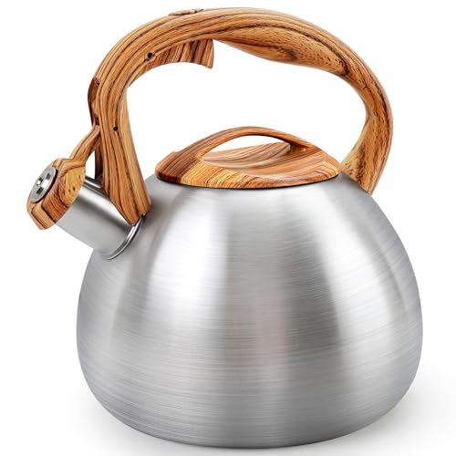 GGC Tea Kettle for Stove Top, 3.1QT/3L Whistling Tea Kettles for Boiling Water Coffee or Milk, Stainless Steel kettle Pot with Wood Parttern Handle for Home and Kitchen - Image 1