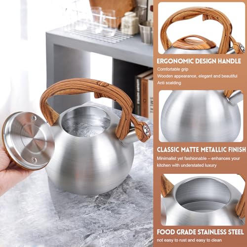 GGC Tea Kettle for Stove Top, 3.1QT/3L Whistling Tea Kettles for Boiling Water Coffee or Milk, Stainless Steel kettle Pot with Wood Parttern Handle for Home and Kitchen - Image 2
