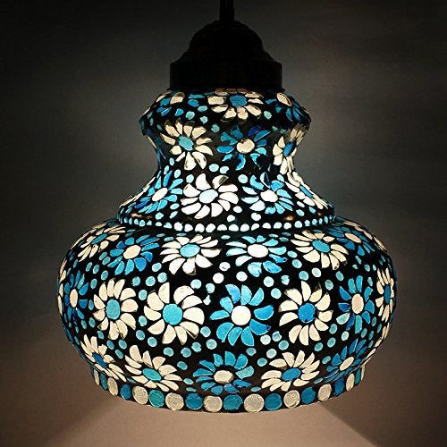 earthenmetal Surahi Shaped Large Size Glass Pendant and Hanging Lamp Turkish Style Blue in Colour and Handcrafted in India for Living and Home Decoration - Image 5