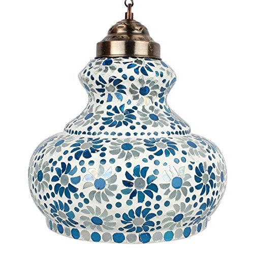 earthenmetal Surahi Shaped Large Size Glass Pendant and Hanging Lamp Turkish Style Blue in Colour and Handcrafted in India for Living and Home Decoration - Image 3