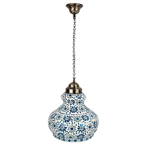 earthenmetal Surahi Shaped Large Size Glass Pendant and Hanging Lamp Turkish Style Blue in Colour and Handcrafted in India for Living and Home Decoration - Image 2