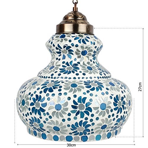 earthenmetal Surahi Shaped Large Size Glass Pendant and Hanging Lamp Turkish Style Blue in Colour and Handcrafted in India for Living and Home Decoration - Image 4