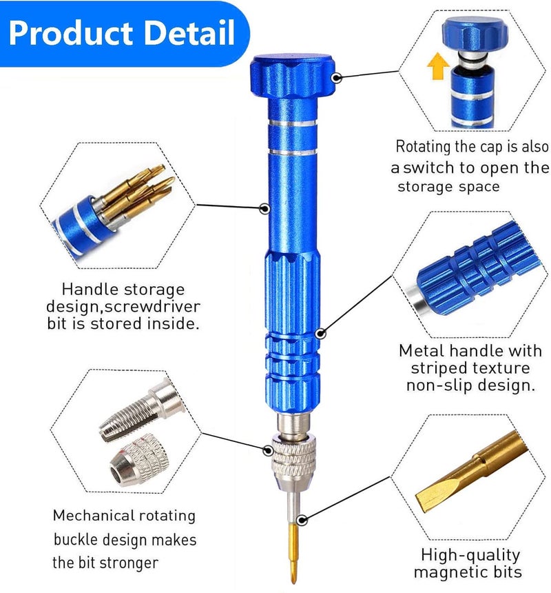 AEC Eyeglasses Screwdriver Set, 6 in1 Multi-function Eyeglass Repair Small Screwdriver Kit, Mini Magnetic Screwdriver Tool Sets (Blue) - Image 2