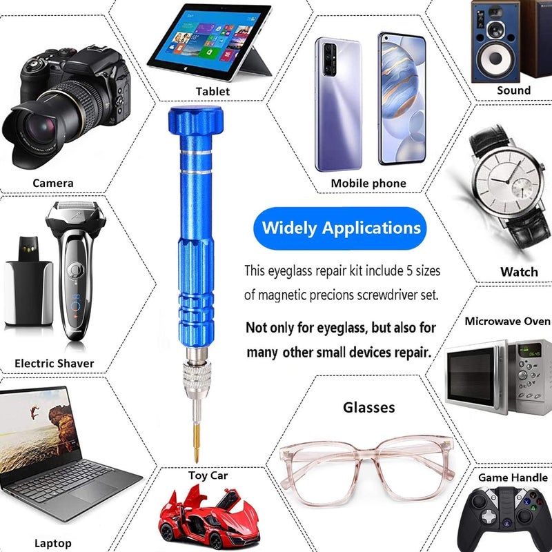 AEC Eyeglasses Screwdriver Set, 6 in1 Multi-function Eyeglass Repair Small Screwdriver Kit, Mini Magnetic Screwdriver Tool Sets (Blue) - Image 4