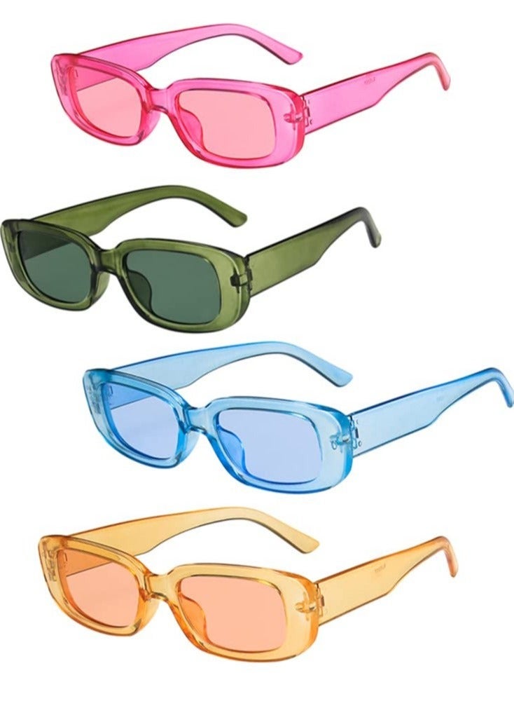 Captaintech Retro Glasses, Sunglasses Women, Rectangle Sunglasses for Women/ Men Driving Glasses 90’s Vintage Small Square Eyewear UV Protection Glasse (4 pcs) - Image 1