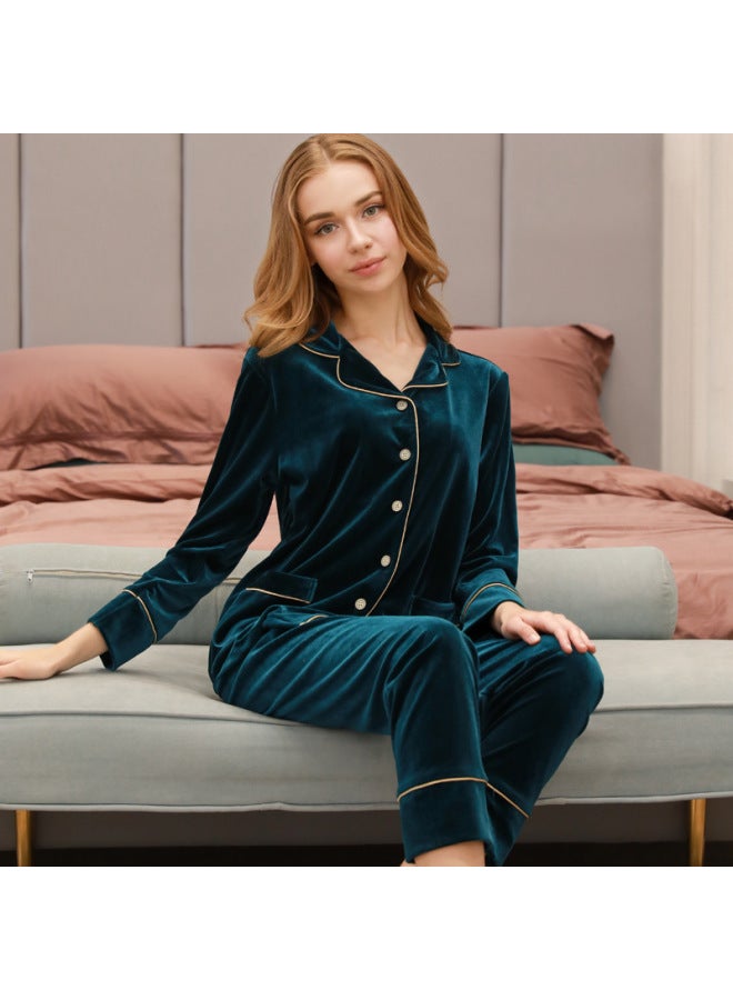 Couple Pajamas Spring Gold Velvet Long Sleeve Fashionable Women Pajamas Loose Men's Home Clothes Outfit
