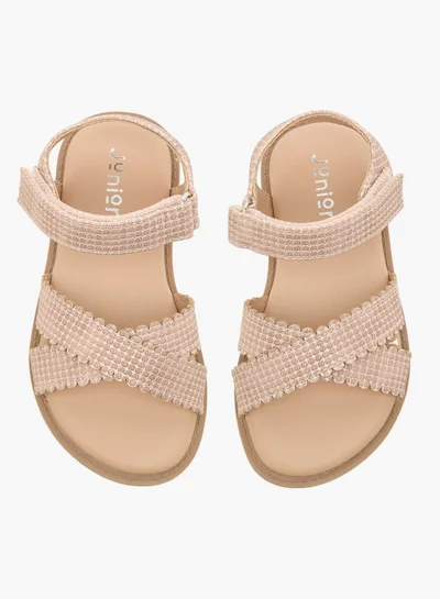 JUNIORS Girls Cross Strap Sandals with Hook and Loop Closure