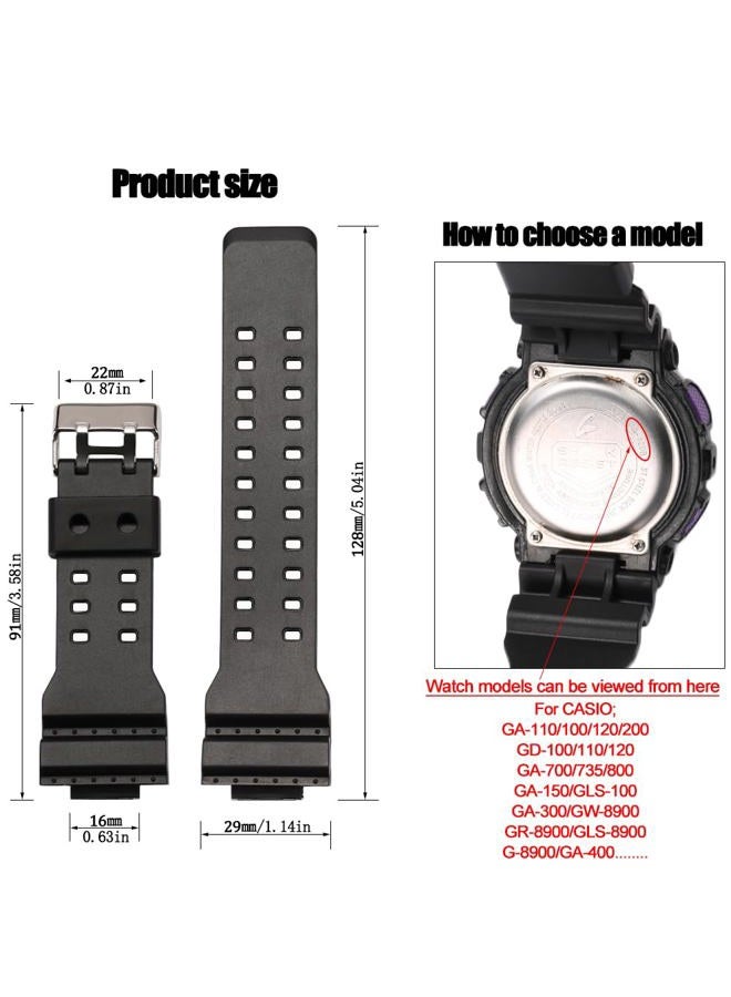 MCXGL 16mm Replacement Rubber Resin Strap for casio G-Shock GA100 GA110 GA120 GD100 G8900 Men's Watch Band - Image 2