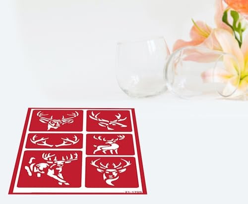 Trendzeen 2 Reusable Glass Etching Stencils - Wildlife, Moose, Bear, Wolf, Deer, Antler Etch Themed Stencil - Wild Animal, Deers Theme Design - Set Includes Brush - Image 3