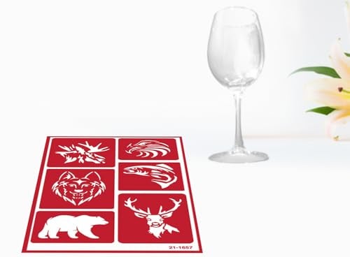 Trendzeen 2 Reusable Glass Etching Stencils - Wildlife, Moose, Bear, Wolf, Deer, Antler Etch Themed Stencil - Wild Animal, Deers Theme Design - Set Includes Brush - Image 4