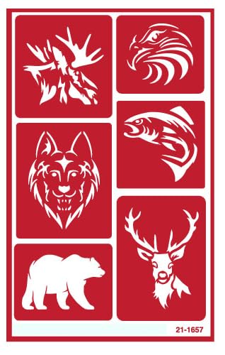 Trendzeen 2 Reusable Glass Etching Stencils - Wildlife, Moose, Bear, Wolf, Deer, Antler Etch Themed Stencil - Wild Animal, Deers Theme Design - Set Includes Brush - Image 5