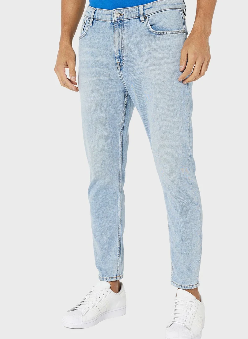 Mango Man Light Wash Tapered Fit Jeans