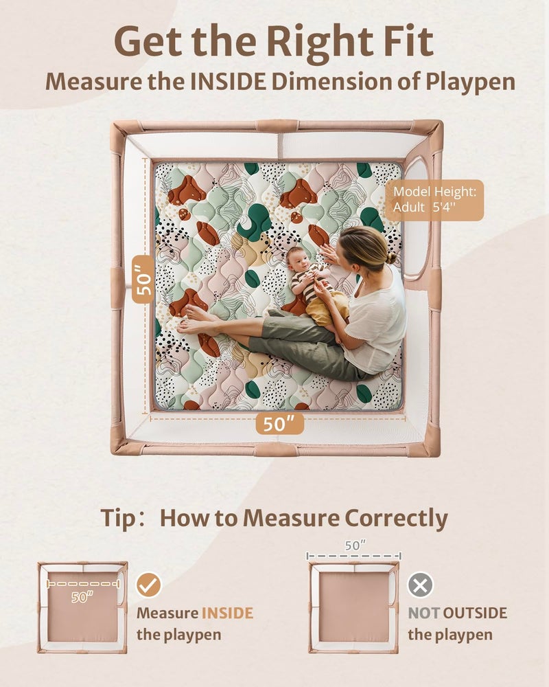 Blissful Diary Baby Play Mats for Floor, 50x50 Inch Crawling Mat for Playpen, Thick Padding Foam Playmats for Babies and Toddlers, Modern Abstract - Image 2