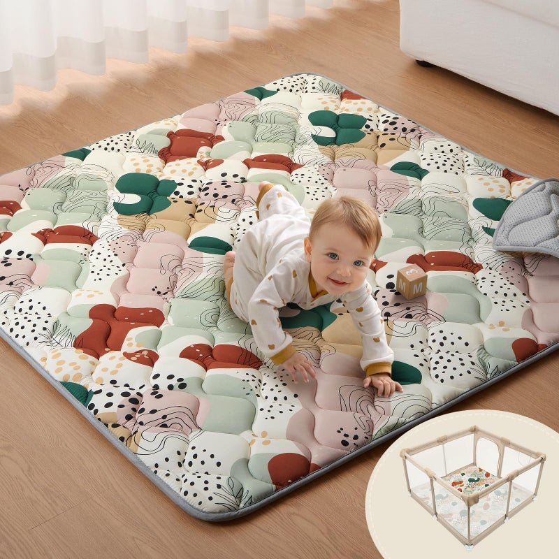 Blissful Diary Baby Play Mats for Floor, 50x50 Inch Crawling Mat for Playpen, Thick Padding Foam Playmats for Babies and Toddlers, Modern Abstract - Image 1