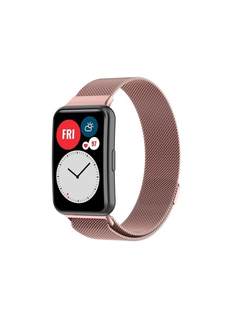 حزام ساعة متوافق مع ساعة هواوي فيت، حزام بديل من الفولاذ المقاوم للصدأ بسوار معدني ميلاني متوافق مع ساعة هواوي فيت _ وردي - Image 1