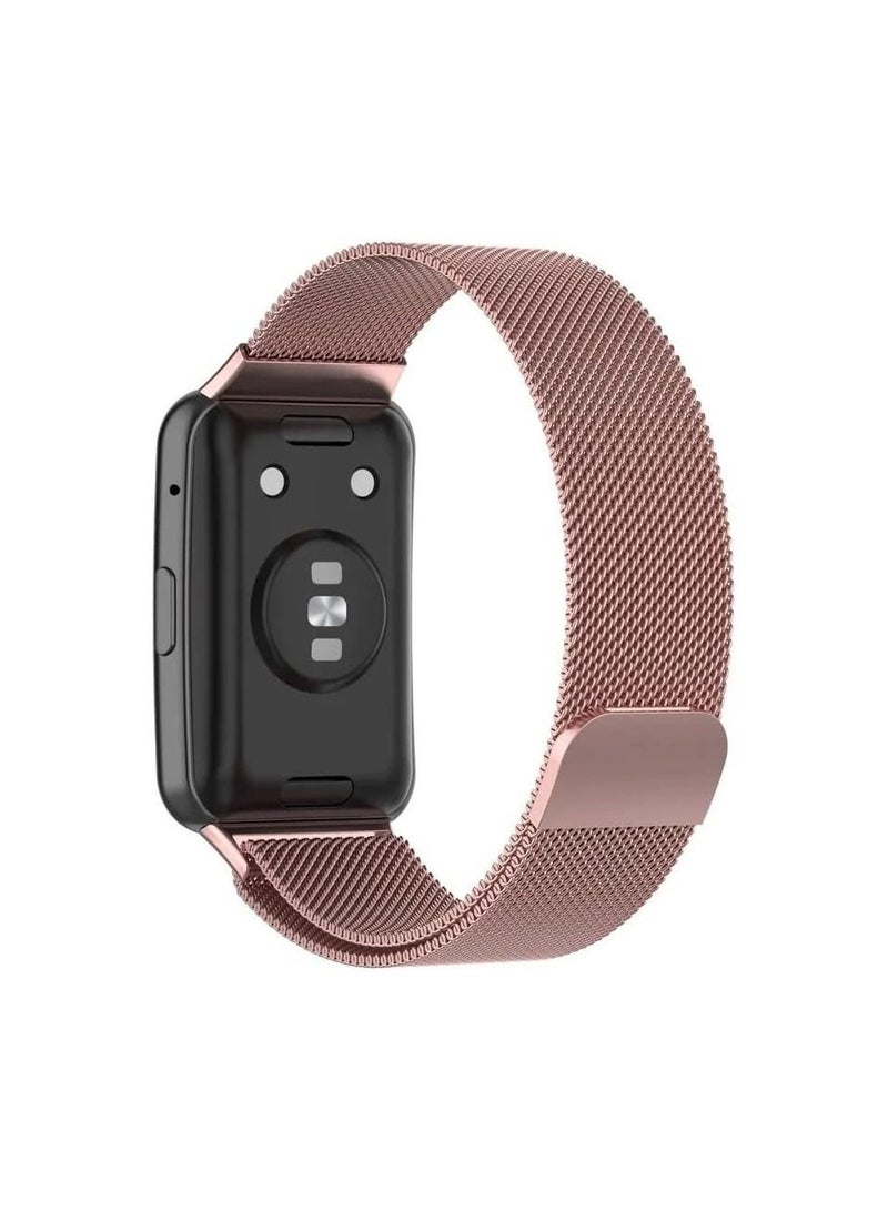 حزام ساعة متوافق مع ساعة هواوي فيت، حزام بديل من الفولاذ المقاوم للصدأ بسوار معدني ميلاني متوافق مع ساعة هواوي فيت _ وردي - Image 2