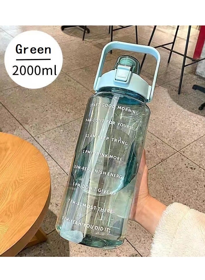 Generic 2L Motivational Water Bottle with Time Marker & Strawer- Leakproof, Large Water Jug for Home Office Fitness Gym (Green) - Image 1