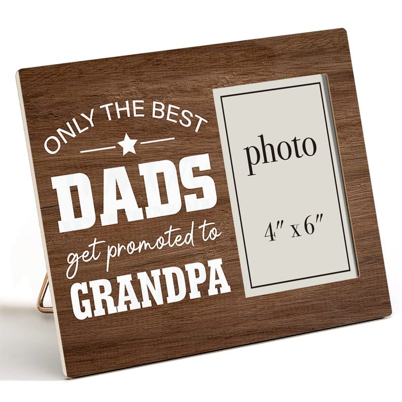 Grandpa Wooden Picture Frame Gift for New Papa Best Dads Get Promoted to Grandpa Wood Photo Frame for Fathers Day Baby Announcement Birthday Christmas Tabletop and Wall Mounting 4x6 Inch Photo