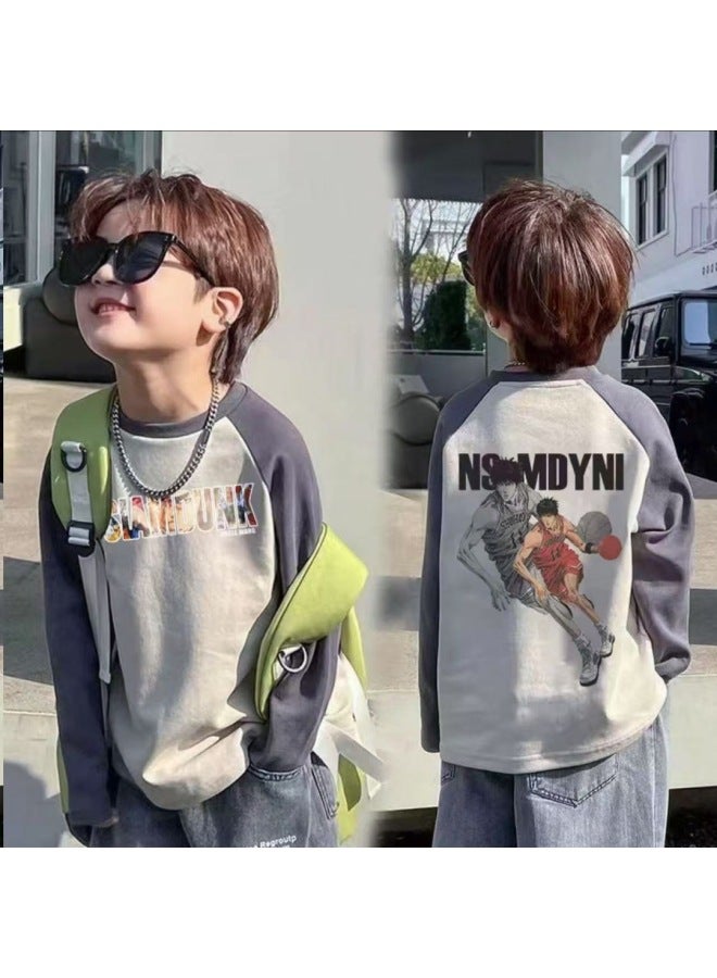 Children's Long-sleeved T-shirt, Baby Autumn Thin Top, Toddler Boy's Base Layer, Autumn Pure Cotton Boys' Spring And Autumn Style - Image 1