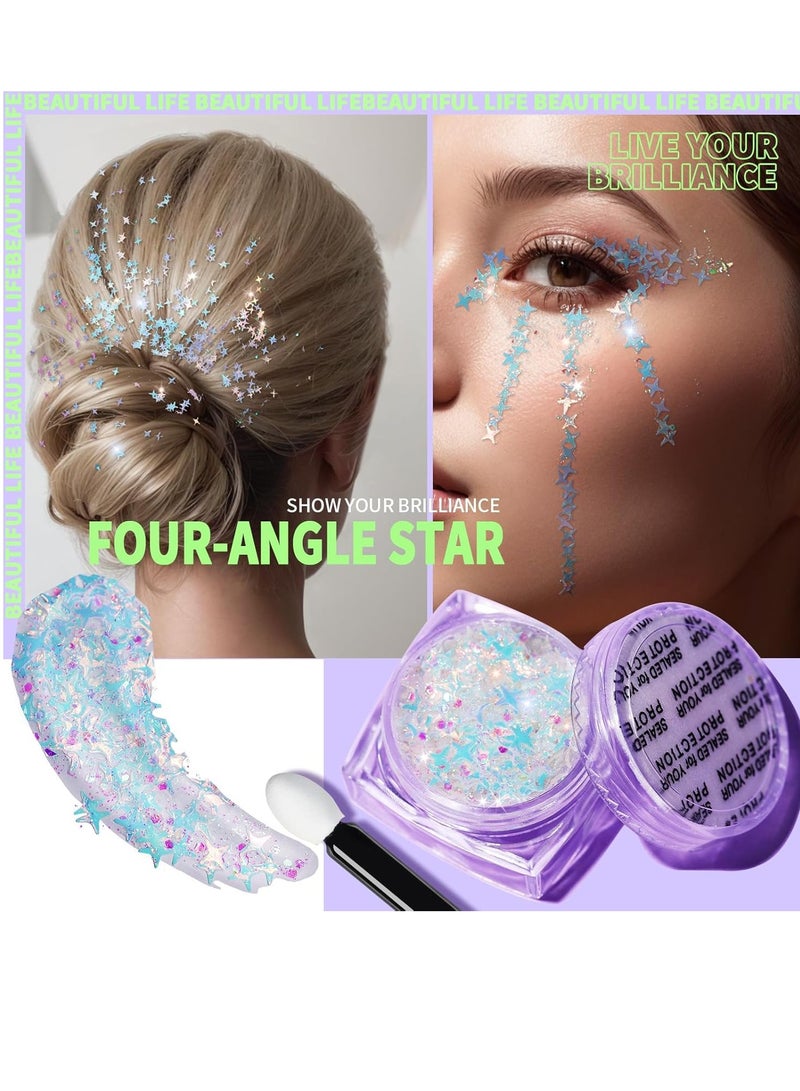 Teenitor Teenitor Face Glitter Body Glitter, Clear White Body Glitter Gel, Hair Glitter Gel, 6 Shapes Rave Glitter, Mermaid Sequins Makeup Glitters Face Paint, Chunky Sparkling Glitter Gel for Women  - Image 2