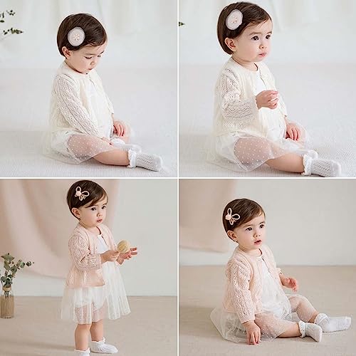 Simplee kids Baby Girl Thin Sweater Solid Cardigans Baby Girls Long Sleeve Coat Cardigan for Fall 18-24 Months D - White - Image 2