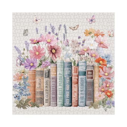 Larkipuzz Colorful Books Wildflower Pages Puzzles for Adults 1000 Pieces Beautiful Literary Blossoms Flower Bookshelf Jigsaw Puzzles Art Vintage Butterfly Floral Plant Painting Puzzle - Image 5