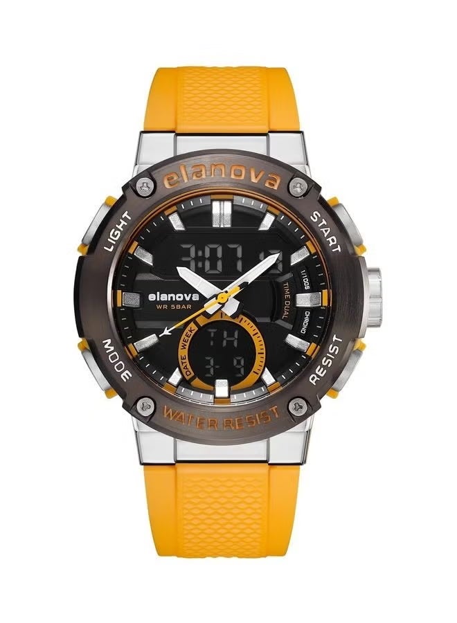 إيلانوفا ساعة يد رقمية وتناظرية بتصميم رياضي، مقاومة للماء حتى 5 بار، مزودة بتوقيت مزدوج وحزام سيليكون متين، طراز EL71 - Image 1